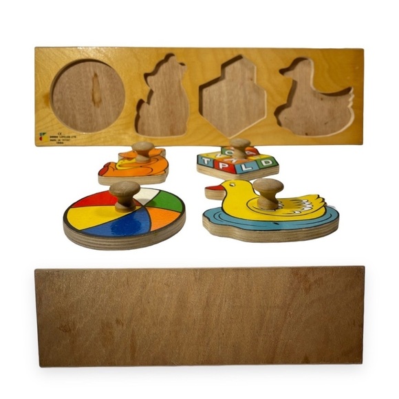 Vtg Puzzle Wood Knob Peg Handle Toddler Bear Ball Duck Blocks 1994 Doron Layeled - Picture 6 of 15
